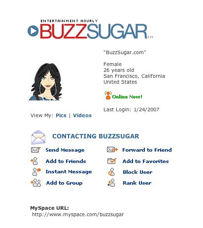 BuzzSugar on MySpace: Be My Friend!